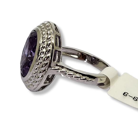 JTV New Silver Tone Oval Purple Stone Bezel Set Stone Ring Size 9 - Picture 3 of 4